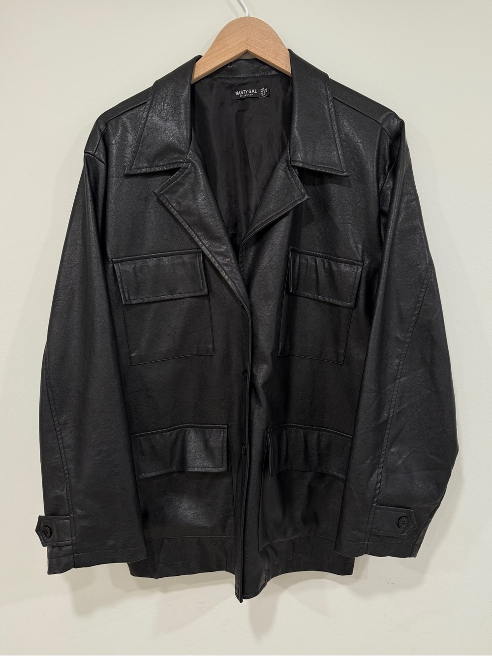 Black Vegan Leather Blazer Jacket by Nasty Gal